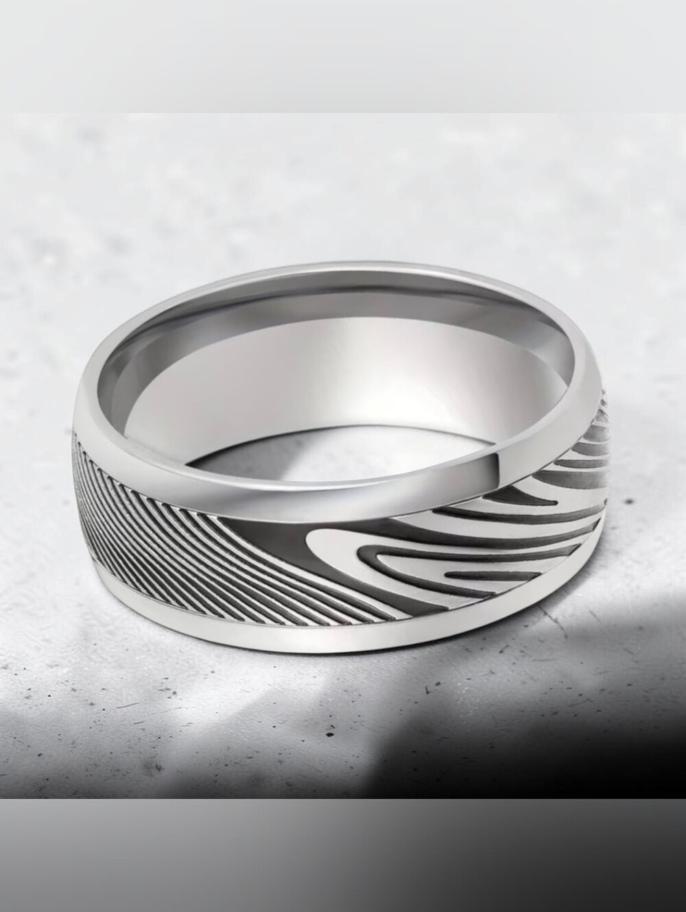 8mm Textured Damascus Goldtone Tungsten Steel Ring | Size 7 Thru 12¡